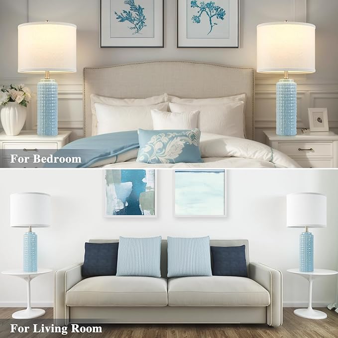 Luvkczc 24.8" Modern Ceramic Bedside Lamps Set of 2, Adjustable Color Temperature & Bulbs Included - Nightstand Lamps for Bedroom, Living Room, Office, Entryway Decor