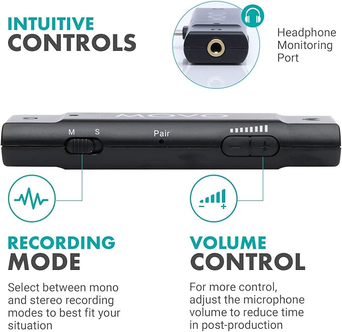 Movo Edge-DI Wireless Lavalier for iPhone - Perfect Compact Lav Mic for Smartphone Gimbal Stabilizer - Great for Vlogging, Filming, Teachers, and More - Compatible with DJI Osmo OM 4, 5