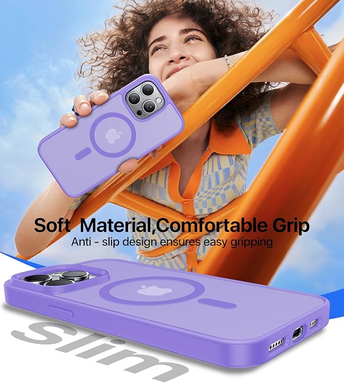 Magnetic for iPhone 15 Pro Case,[Compatible with MagSafe][Military-Grade Drop Protection][Anti-Yellowing]Shockproof Protective Translucent Matte Cover for iPhone 15 Pro Phone Case,Light Purple