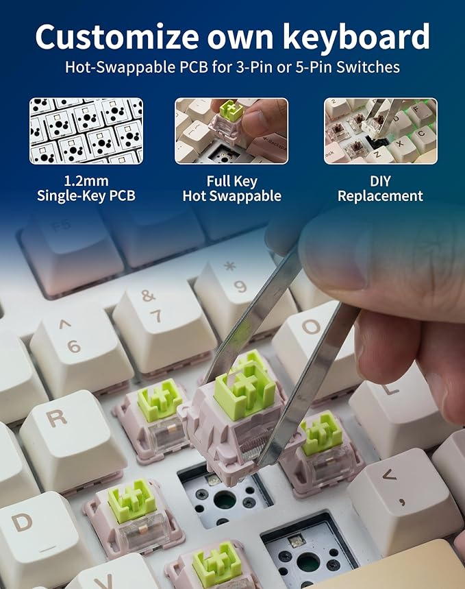 Aula AU75 Wireless Mechanical Keyboard, Hot Swap Gasket Gaming Keyboard with Knob, BT/2.4G/Wired Custom Keyboard, 4000mAh Battery, 75% Five-Layer Padding PBT Keycaps, RGB Side-Strip for Win/Mac/PC