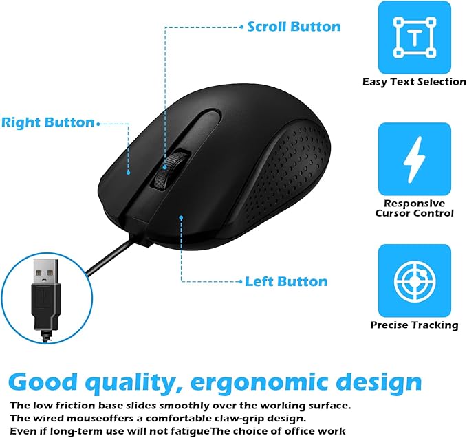 12 Pack Wired Mouse Bulk Computer Mouse Wired with Ergonomic Design Computer Mice Plug and Play USB for Students, Teachers Multi Device Compatibility for Classroom, Home, Office, Remote Work (12)