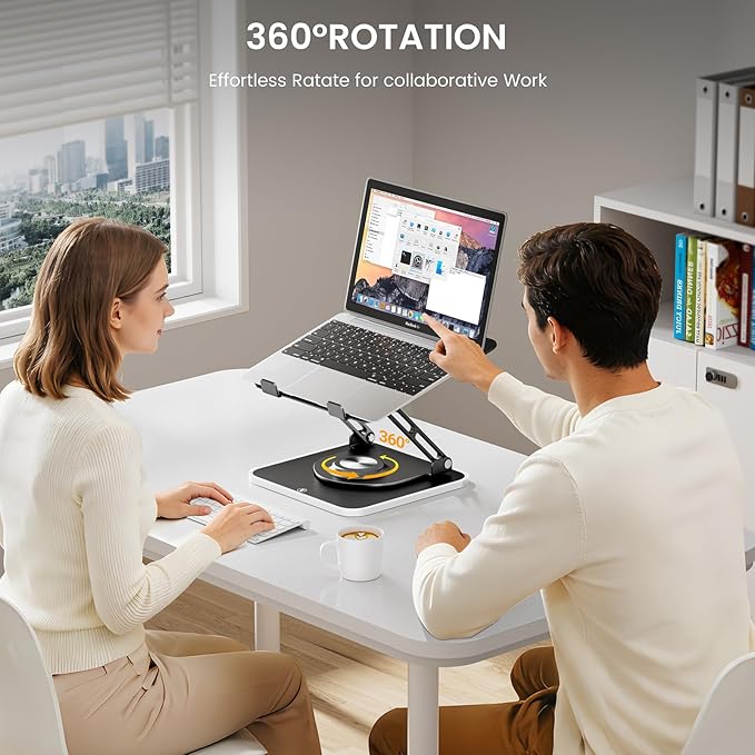 JOYEKY Adjustable Laptop Stand with RGB Lighting,Aluminum Ergonomic Computer Stand with 360° Rotating Base,Foldable & Portable Laptop Riser, Suitable for All 10-16” Laptops