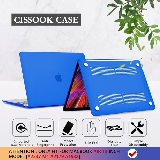 CISSOOK Matte Blue Compatible with MacBook Air 13 inch Case A2337 M1 A2179 A1932 Model 2021 2020-2018 Release, Plastic Hard Shell Cover with Keyboard Cover for Mac Air 13.3" with Touch ID, Blue