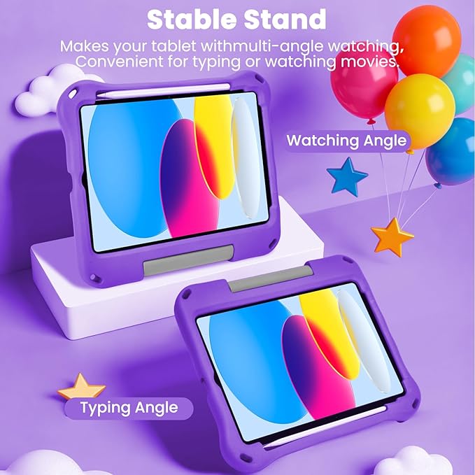 Kids Case for New iPad 11th Gen (A16) 11-inch 2025 & 10th Generation 10.9" 2022 & Air 11" 2025/2024 & Air 5th/4th Gen & Pro 11,Durable Shockproof Cover with Pencil Holder Handle Stand.Purple