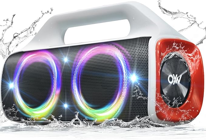 IPX67 Waterproof Bluetooth Speaker:80W(Peak) Loud Outdoor Portable Wireless Party Speakers with LED Lights,20H Playtime,Bluetooth 5.3,Deep Bass & TWS for Pool,Beach