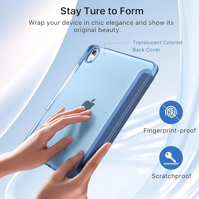 MoKo for iPad Air 11 inch Case (M4/M3/M2) 2026/2025/2024, iPad Air 5th/4th Gen 10.9 inch Case 2022/2020 with Pencil Holder, Slim Light Trifold Cover with Hard PC Translucent Back Shell, Dark Sea Blue