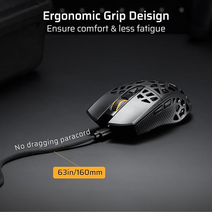 LTC GM023 Tri-Mode Wireless Gaming Mouse, 79g Ultra-Light Honeycomb Ergonomic Gaming Mouse, 2.4Ghz/BT/Wired, 6-Level DPI 8000, 6 Programmable Buttons, Pro Software
