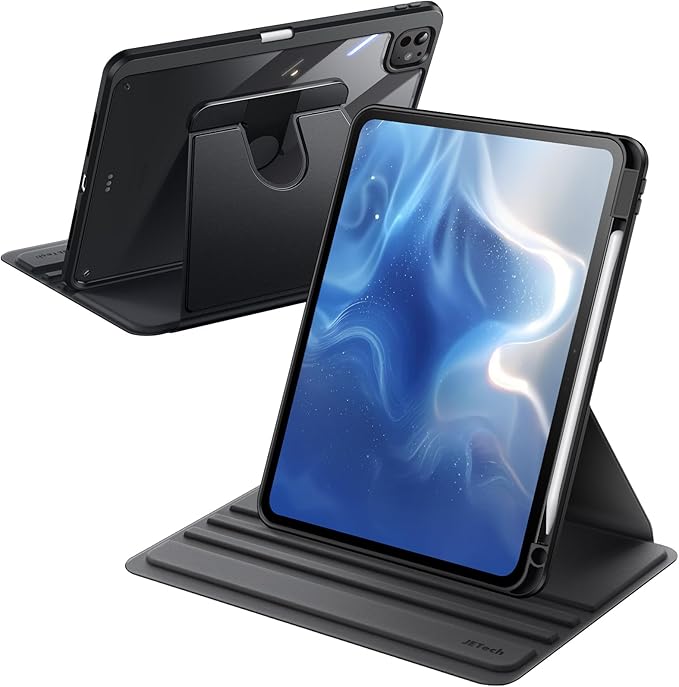 JETech Rotating Case ONLY for iPad Pro 11-Inch M5/M4 2025/2024 (6th/5th Generation) with Pencil Holder, 360 Degree Rotation Protective Stand Cover Clear Back, Auto Wake/Sleep (Black)