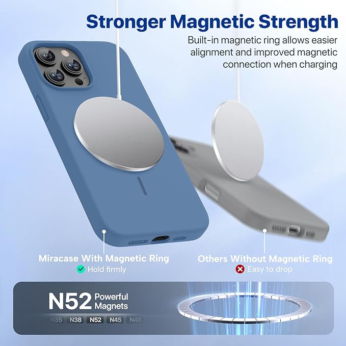 Miracase Magnetic for iPhone 13 Pro Max Case, [Soft Anti-Scratch Microfiber Lining], Magnetic for MagSafe, Liquid Silicone Shockproof Drop Protection Phone Case for 13 Pro Max, Glass Blue