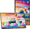 Wireless Portable Monitor with Power Bank, Supports AirPlay/Miracast, 15.6" 1080P Portable Screen Extender, Wireless Casting&Auto-Rotation, Dual Monitor for Laptop/Mac/Switch/Phone/PC