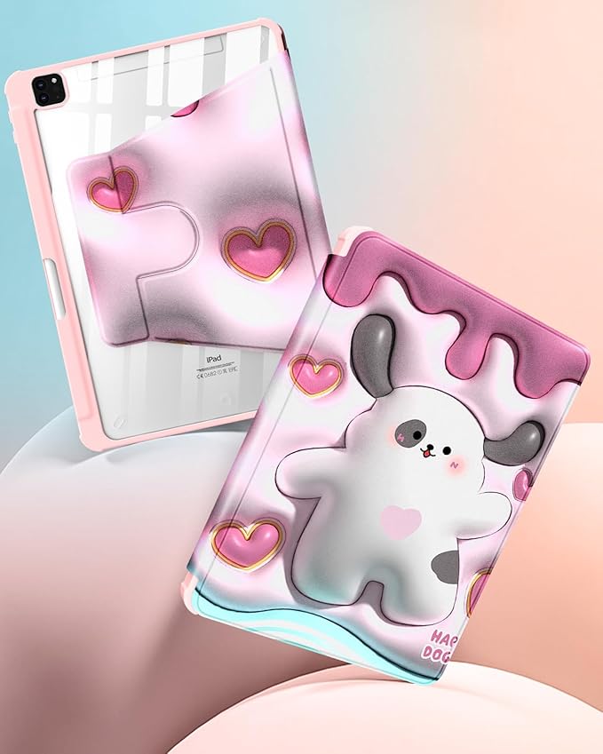 Uppuppy for iPad Pro 12.9 Case Folio Cover with Pencil Holder Kids Girls Women Cute Kawaii Girly Pretty Dog Design Rotating Stand for Apple iPad Pro 12.9 Inch Cases 2022/2021/2020/2018