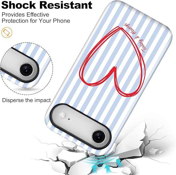 Magnetic for iPhone 17 Air Case Cute Blue Heart Stripes Phone Case, Love Shockproof Slim TPU and Hard PC Protective Phone Cover Compatible with MagSafe Designed for Women Girls