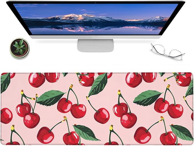 Cute Cherry Gaming Mouse Pad – 12x31.5in Non-Slip Rubber Desk Mat with Sweet Fruit Design – Large Extended Mousepad for Office Home – Deskmat Gifts for Food and Kawaii Decor Enthusiasts Decor