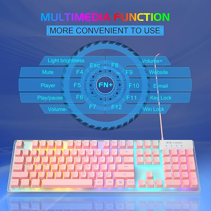 Gaming Keyboard and Mouse Combo, K1 RGB LED Backlit Keyboard with 104 Keys Computer PC Gaming Keyboard for PC/Laptop (Pink)