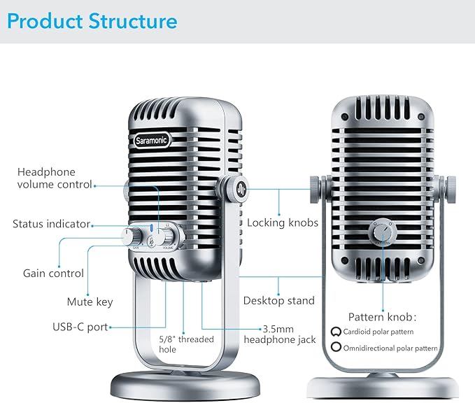 Saramonic XMIC-Z5 USB Condenser Microphone for PC, Mac, Gaming, Recording, Streaming, Podcasting - 2 Pickup Patterns, Noise Cancelling, 2-Year Warranty