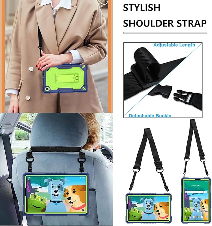 Case for for AT&T Amigo Jr. Tab 8 inch Tablet 9136K - with 2PCS Screen Protector,[Built-in Kickstand] Anti Slip Kids Friendly Shockproof Silicone Protective Cover (Navy/Green+2 PCS Glass)