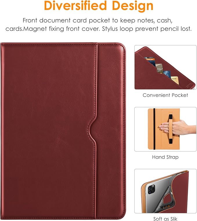 DTTO for iPad Pro 12.9 6th / 5th / 4th / 3rd Generation Case 2022/2021/2020/2018, Leather Folio Stand Cover with Built-in Apple Pencil Holder -Auto Wake/Sleep and Multi Viewing Angles, Burgundy Red