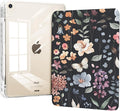 Case for iPad mini 7 2024 (A17 Pro)/ iPad mini 6 (2021), iPad 8.3-inch 7th/6th Generation Case, Trifold Stand Protective Slim Clear Back Cover with Pencil Holder, Black Floral