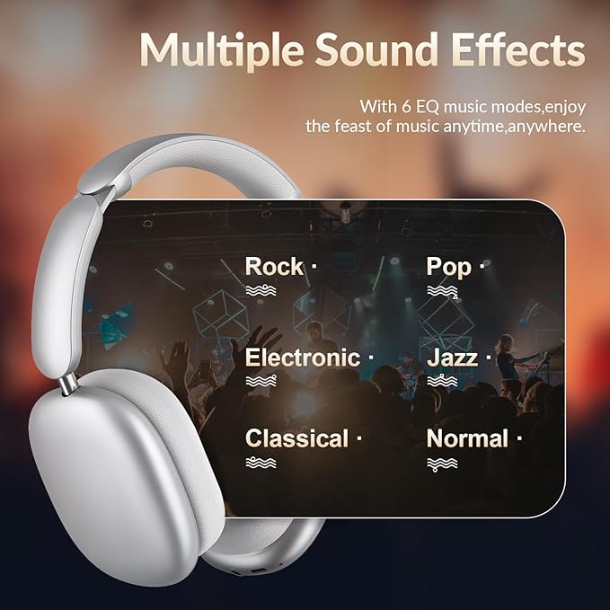 Wentronic Y02 Active Noise Cancelling Headphones,60H Battery,5 EQ Music Modes,Hi-Res Audio,Deep Bass,Foldable Wireless Over Ear Bluetooth 5.4 Headset,Breathable Leather Earpads (Silver)