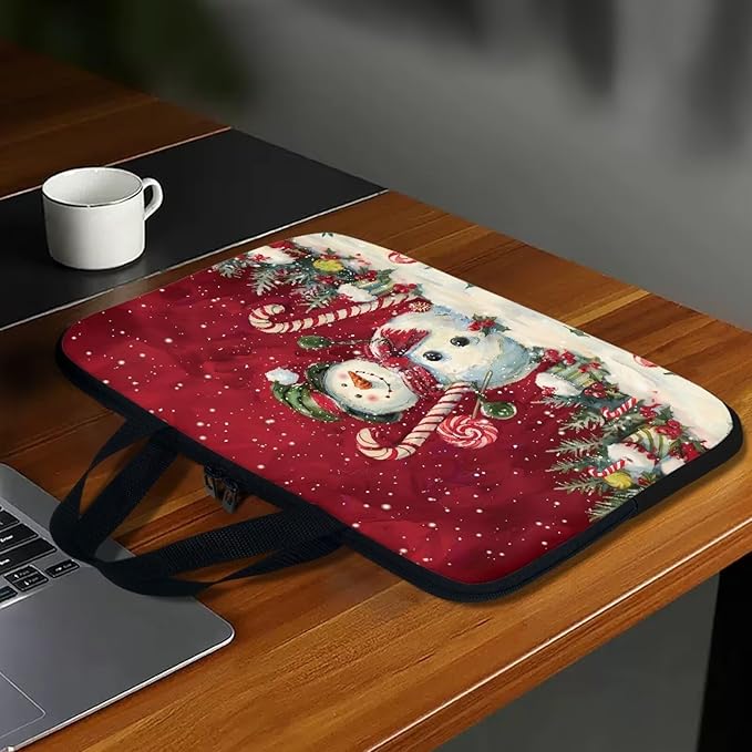 Christmas Red Snowman 15 Inch Laptop Sleeve Cover Computer Bag Tablet Carrying Case, Waterproof Tote Bags Notebook Sleeves Handbag for Travel/Business/School, Family & Friends Gift