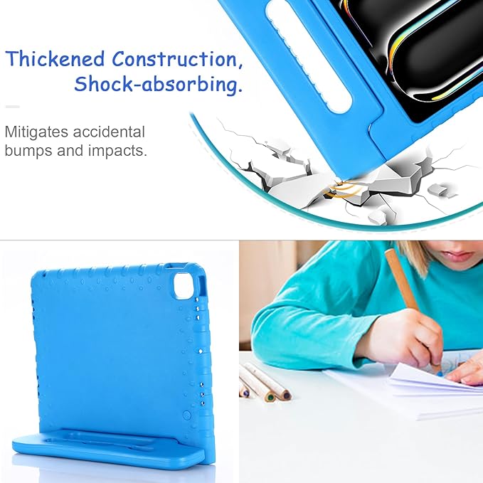 Kids Case for iPad Pro 13" 2025 (M5) 2024 (M4) & iPad Air 13" M4 M3 M2 Shockproof Case with Pencil Holder, Techcircle Handle Stand Light EVA Foam Bumper Protective Rugged Child Proof Cover, Blue