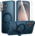 360°Ring Stand for Samsung Galaxy S26 Plus Case with 1X Screen Protector +1X Camera Cover,Fit for MagSafe, Translucent Matte Cover & Scratch-Resistant Back Cover for Galaxy S26 Plus 6.7", Blue