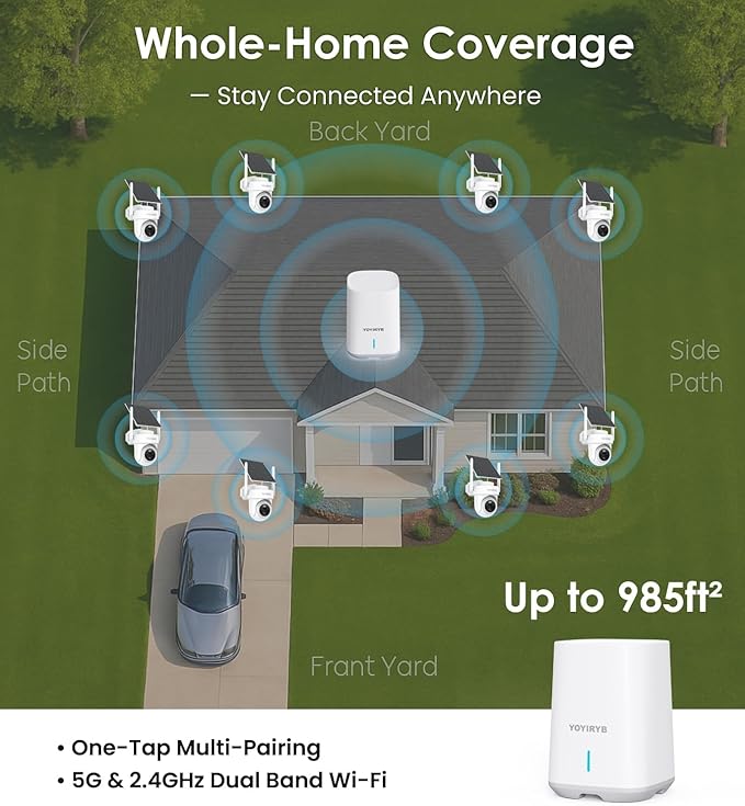 4K Security Cameras Wireless Outdoor, No Subscription, [2026 NEW] Solar-Powered Home Security Camera System with 360° Auto Tracking, Color Night Vision, 64GB Local Storage, 5G & 2.4G WiFi, Easy Setup