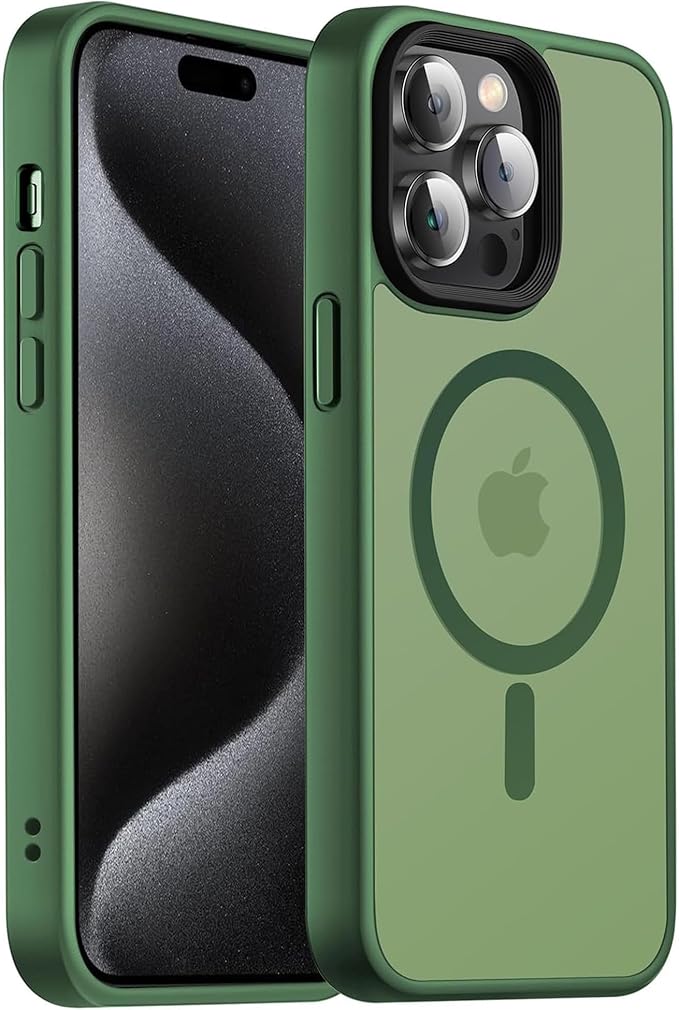 Magnetic Case for iPhone 14 Pro Max Case [10FT-Grade Drop Tested & Compatible with MagSafe] Translucent Anti-Fingerprint Anti Shockproof Protective Shell 6.7 Inch, Alpine Green