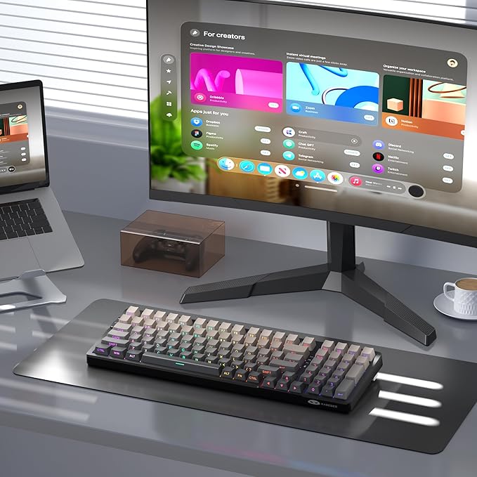 MageGee LIGHT100 Wireless Creamy Keyboard, Gasket Structure Hot Swappable, 2.4G/USB-C/BT5.0 RGB Backlit Mechanical Gaming Keyboard for Win/Mac/PC, 8000mAh Battery, Side Printed PBT Keycap, Black