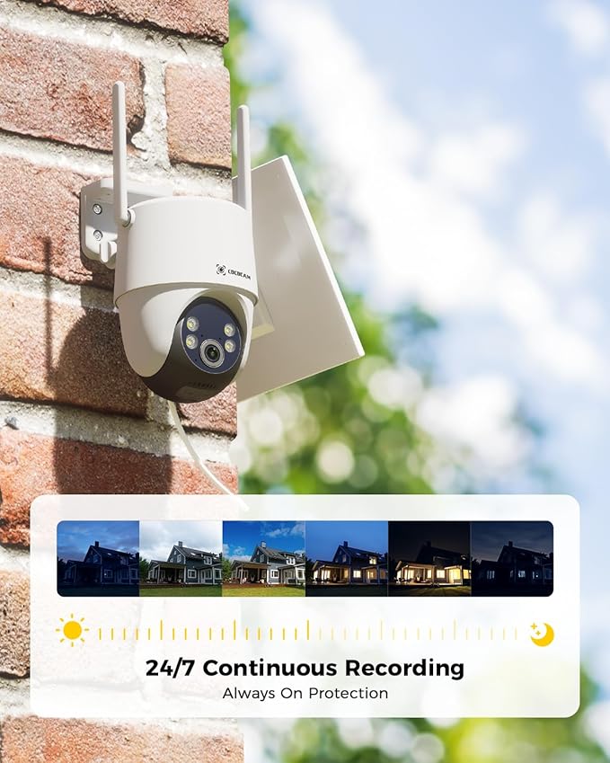 COCOCAM 24/7 Recording AOV WiFi Security Camera Outdoor Wireless with 10000mAh Battery 8W Solar Panel, 2K PTZ, 30 Meters Night Vision, AI Detection, AI Tracking, Two-Way Audio