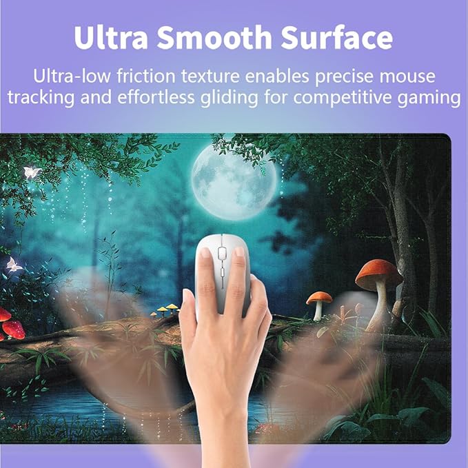 Large Gaming Mouse Pad (31.5" x 15.8") - Enchanted Forest Night Mushrooms and Fairies Fairy Tale, Extra XXL Office Accessories, Premium Stitched Anti-Slip Office Desk Mat