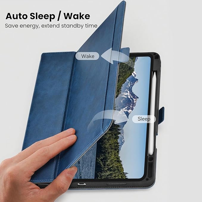 Handmade Case for iPad Air 13 Inch M4/M3/M2 (2026/2025/2024) with Pencil Holder Pocket,Magnetic Closure,Multi Angles Stand,Typing Angle,Folio Protective Cover,Auto Sleep/Wake,Dark Blue