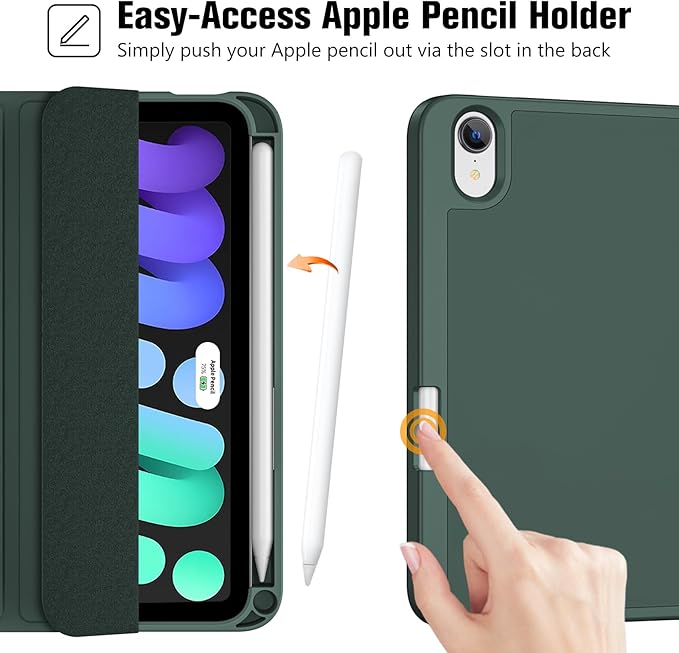 ProCase for iPad mini 7 A17 Pro 2024/iPad Mini 6 2021 8.3 Inch iPad mini 7th/6th Gen Case with Pencil Holder, Trifold Stand Smart Folio with Soft TPU Back Cover for iPad mini 8.3" 7th/6th Gen -Mgreen
