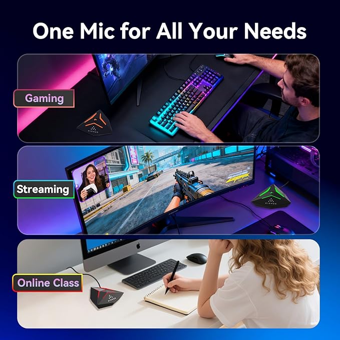 AIRHUG USB Computer Microphone, Gaming Microphone for Windows, Mac, PS4/5, Noise Reduction, Mute Button & RGB Indicator, Plug & Play Condenser Microphone for Video Conference, Streaming, Online Class