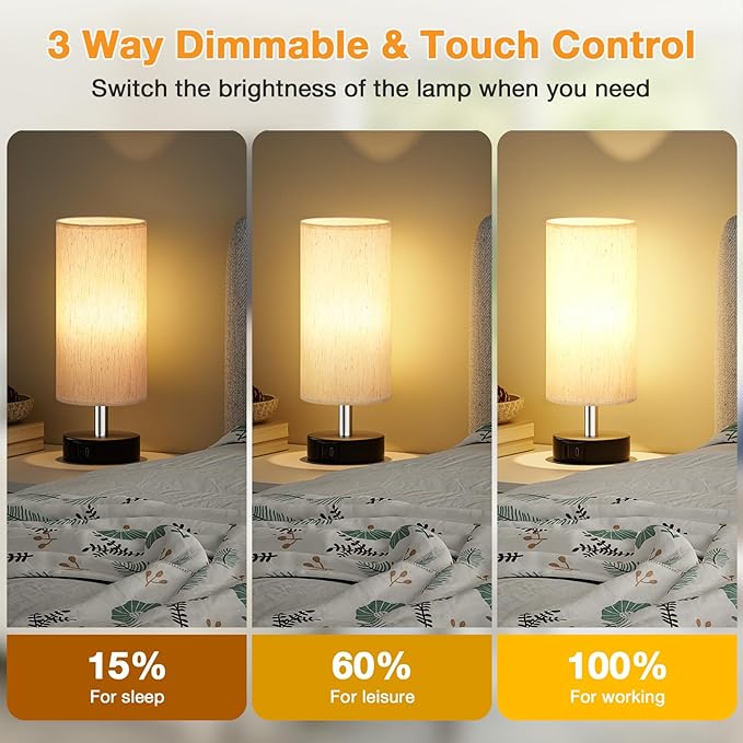PartageiZ Small Touch Bedside Lamp for Bedroom - Table Lamps for Nightstand, Minimalist Night Stands Light Lamp, Desk Lamps for Reading, Kids, Living Room, Office, Dorm