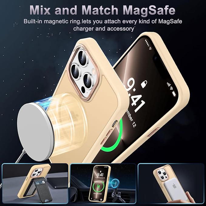 Newfuture Designed for iPhone 13 Pro Max Case with Magnetic [13 FT Military Drop Protection] [Compatible with Magsafe] Slim Translucent Matte Shockproof with Anti-Fingerprint Phone Case, Creamy Yellow