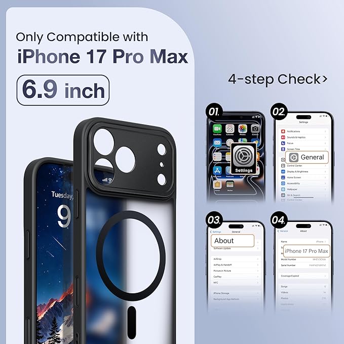 GolbinBox for iPhone 17 Pro Max Case with Stand,Compatible with MagSafe,[Camera Control][Military Drop Protection] Shockproof Slim Translucent Matte Phone Cover for iPhone 17 Pro Max 6.9",Black/Clear