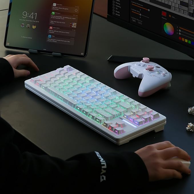 YUNZII YZ87 Gasket Mechanical Keyboard,TKL Wireless Hot Swappable with 5-Layer Padding, BT5.0/2.4G/USB-C NKRO RGB Backlit for Win/Mac(White Line, Milk Switch)