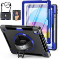 Case for iPad (A16) 11th/10th Generation Case: Protective Cover for iPad 11th Gen 11 Inch 2025 &10th Gen 10.9" 2022 with Screen Protector- Stand- Shoulder Strap- Handle- Pencil Holder-Blue+Black