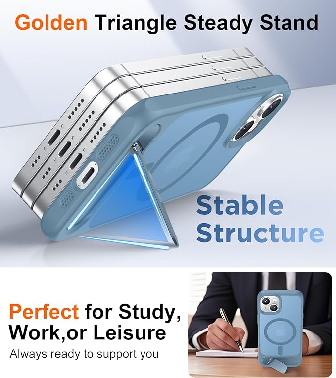 Magnetic Compatible with iPhone 15 Case, [Built-in Invisible Kickstand][Compatible with MagSafe] [Military Grade Shockproof] Slim Translucent Matte Phone Case for iPhone 15 6.1"