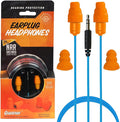 Plugfones Guardian Earplug Headphones - OSHA Approved Noise Isolating in-Ear Earbuds with Hearing Protection - Wired Hybrid for Work and Travel - Includes Silicone and Foam Ear Plugs - Blue & Orange