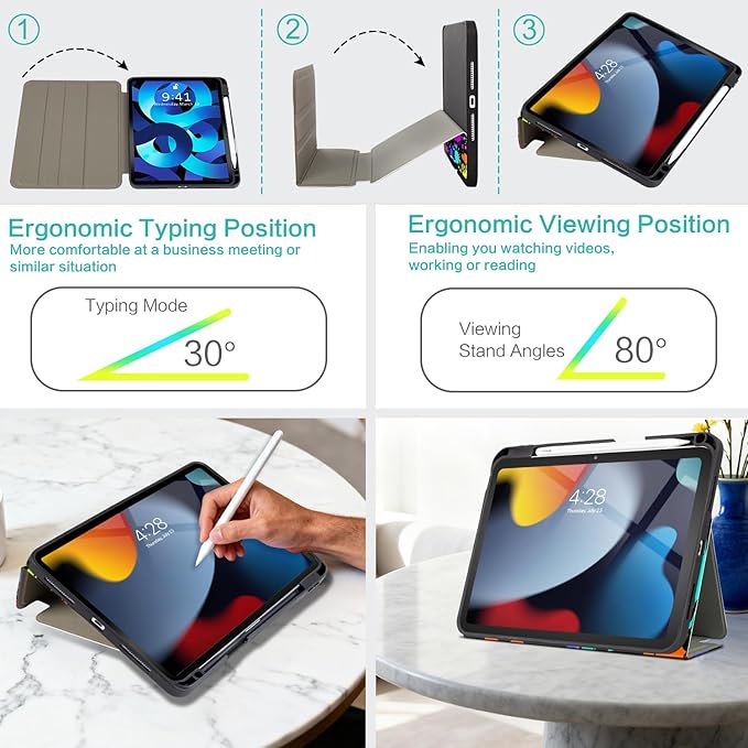for iPad Air 11-inch Case, iPad Air 5th/Air 4th Gen Case with Pencil Holder for iPad Pro 11 Inch 4th/3rd/2nd/1st case with Multi-Angle View Adjustable Stand Auto Wake Sleep Pigment Paint Splash