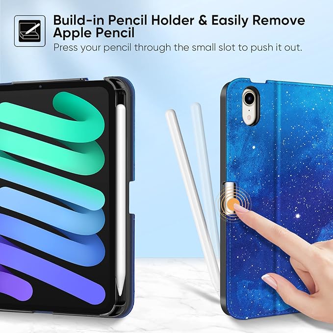 Fintie Folio Case for iPad Mini 7 (A17 Pro, 7th Generation) 2024 / iPad Mini 6 (6th Gen) 8.3 Inch, Multi-Angle Smart Stand Cover with Pencil Holder & Pocket, Auto Sleep/Wake, Starry Sky