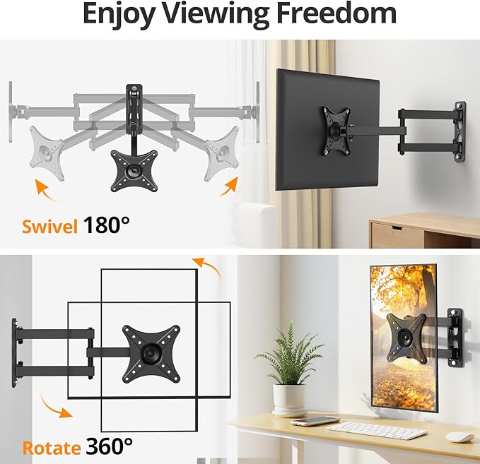 IWORKBOARD Full Motion TV Monitor Wall Mount Bracket for Most 13-32 Inch LED LCD Flat Curved Screen, Max VESA 100x100mm up to 33lbs, 360° Rotation Swivel Tilt Extension，Adjustable Articulating Arms