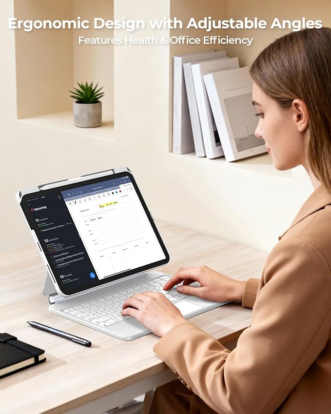 SIBEITU Keyboard Case for iPad 11th Gen (A16 2025) & 10th Gen 10.9" (2022), Floating Magnetic Stand with Removable Protective Case, Precision Trackpad, Backlit Keyboard, Smart Contact Connector, White