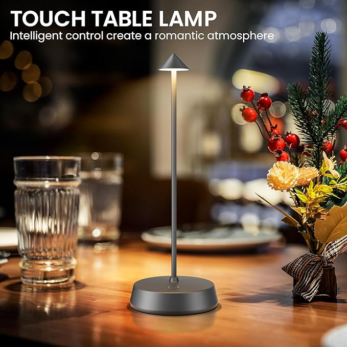 Rechargeable Cordless Small Table Lamp,6000mAh Battery Operated,LED Touch Dimmable Modern TableTop,Portable Outdoor Wireless Bedside Night Light for Restaurant/Dining/Bedroom/Living Room/Coffee(Grey)