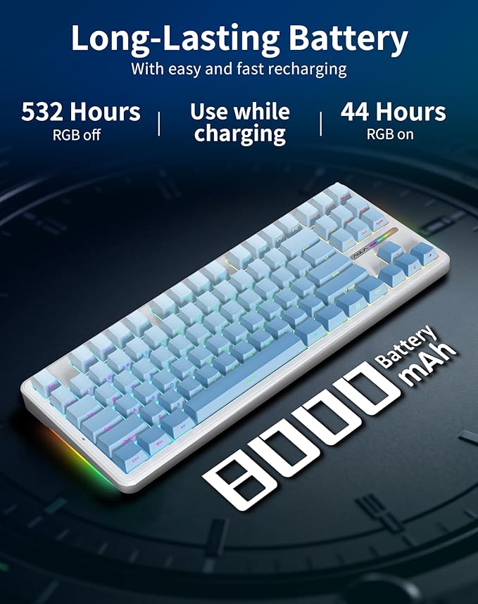 AULA F87 Pro Wireless Mechanical Keyboard, 87-Key TKL 8000mAh Battery, Tri-Mode (BT5.0/2.4G/USB-C), Hot Swappable Gasket Mount Keyboard, RGB Backlit PBT Keycaps Custom Gaming Keyboard for PC Mac Phone