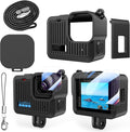 Accessories Kit Compatible with Go Pro Hero 4K Action Camera Including Silicone Protective Case Tempered Glass Protective Film Lens Cap Lanyard and Battery Side Cover for GoPro Hero
