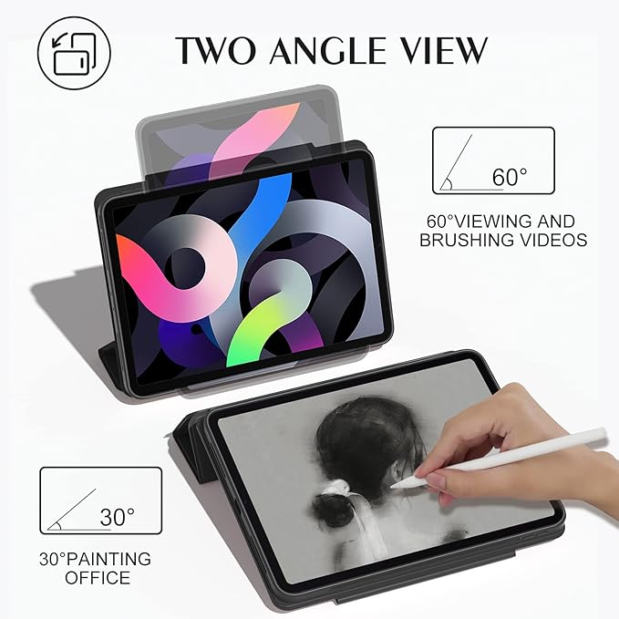 ZENLU iPad 10th 11th Generation Magnetic Case with Removable Folio Cover, Semi-Silicone Leather, Vertical Stand, Clear Back, Smart Sleep/Wake, Full Protective Case for iPad 10 & 11(A16) (Black)