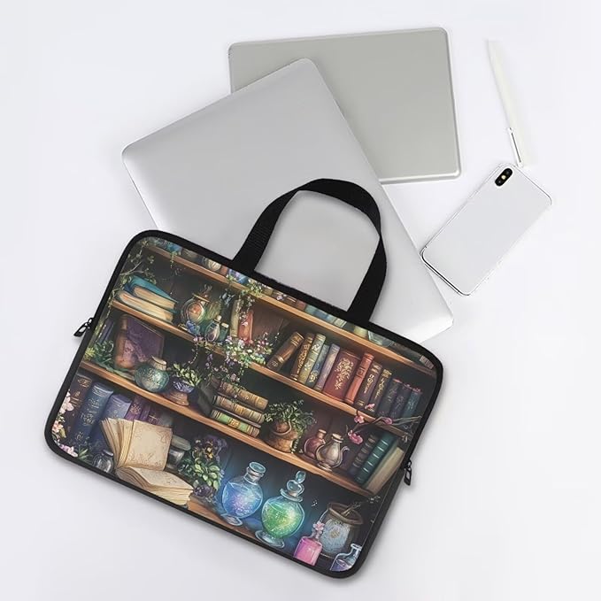 Vintage Bookshelf Laptop Case Sleeve for Women Laptop Bag Computer Carrying Case Book Lover 10 Inch Computer Protective Notebook Case Cover